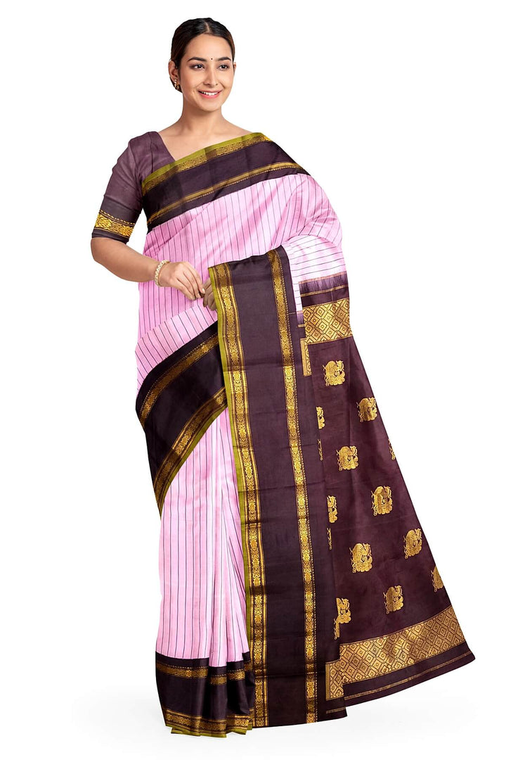 Gadwal pure silk saree in pink in stripes
