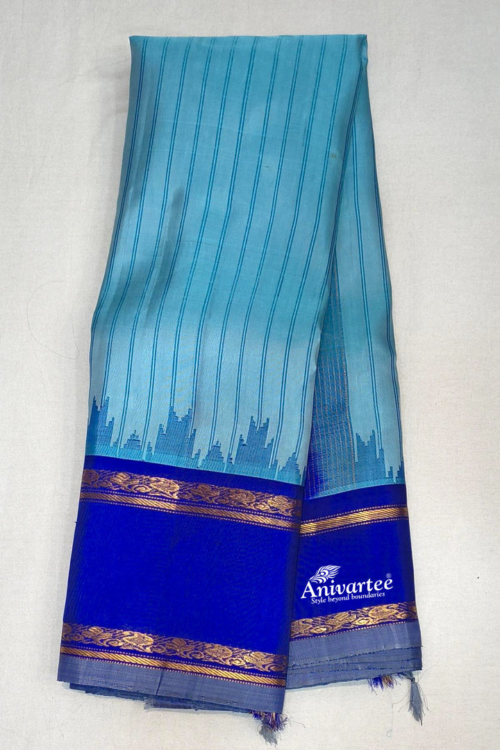Gadwal pure silk saree in blue in stripes