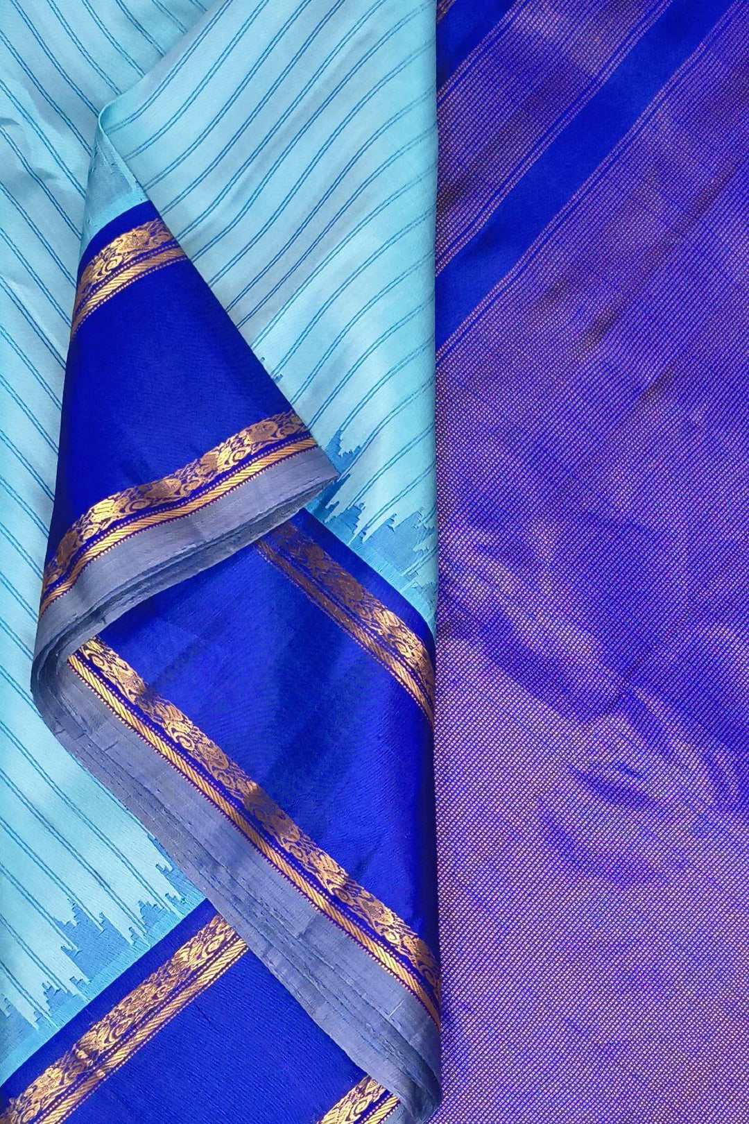Gadwal pure silk saree in blue in stripes