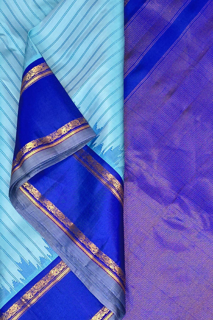 Gadwal pure silk saree in blue in stripes