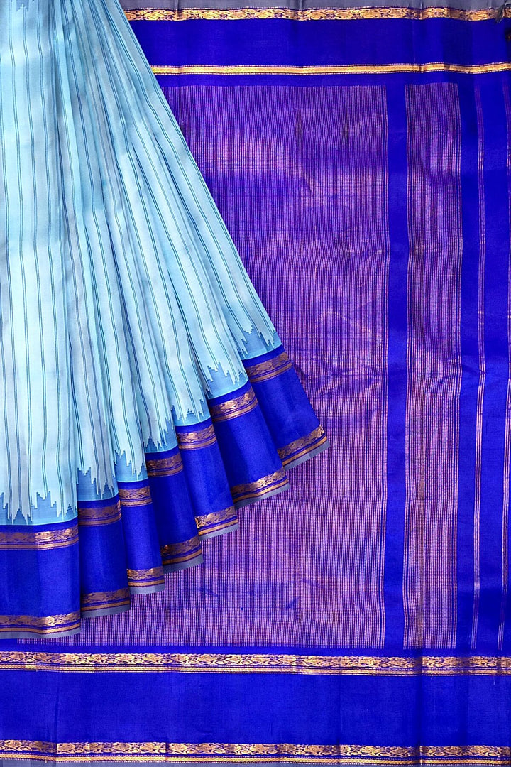 Gadwal pure silk saree in blue in stripes