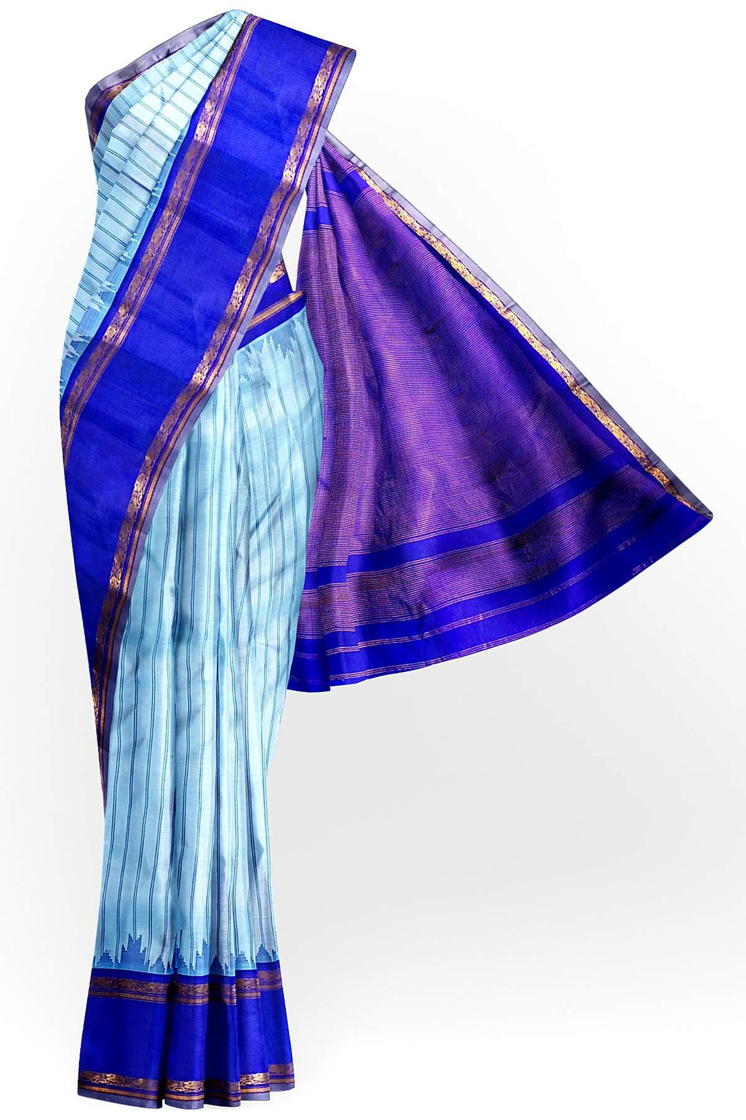 Gadwal pure silk saree in blue in stripes