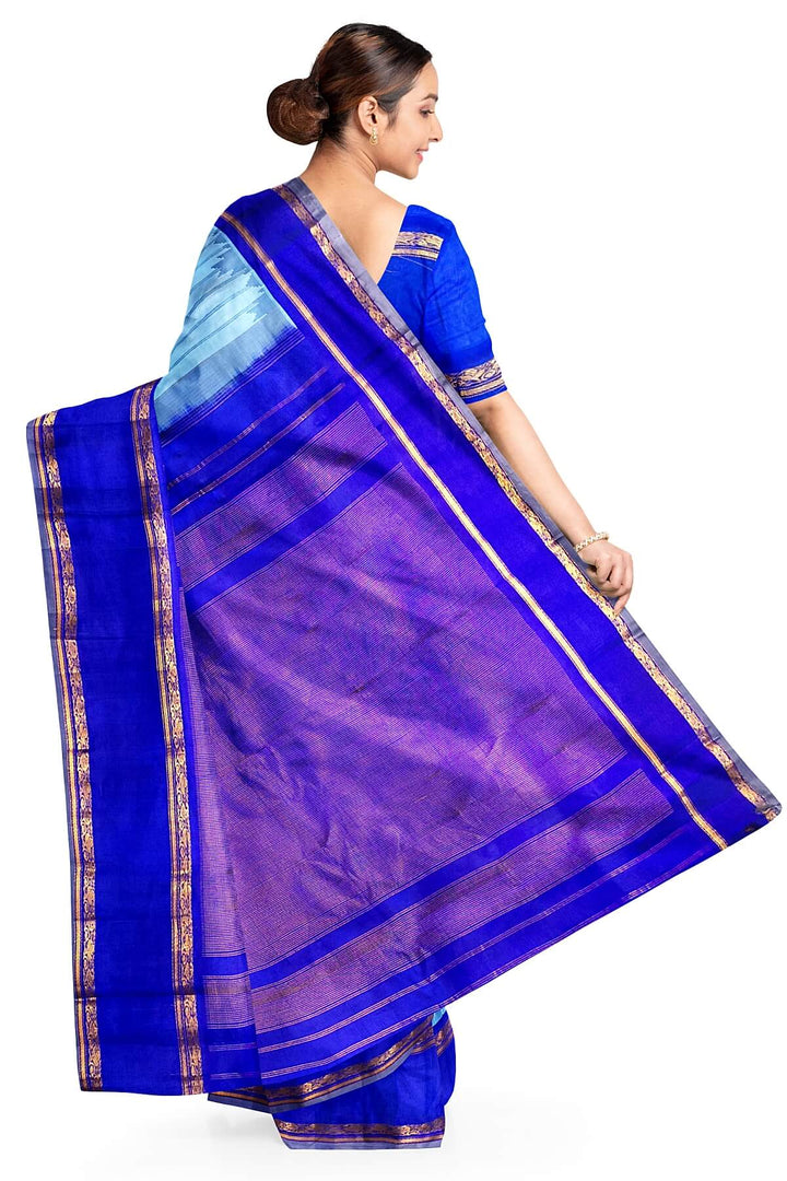 Gadwal pure silk saree in blue in stripes