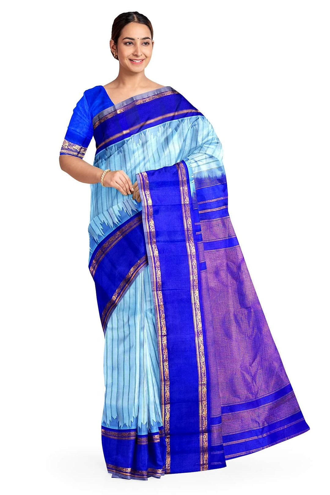 Gadwal pure silk saree in blue in stripes