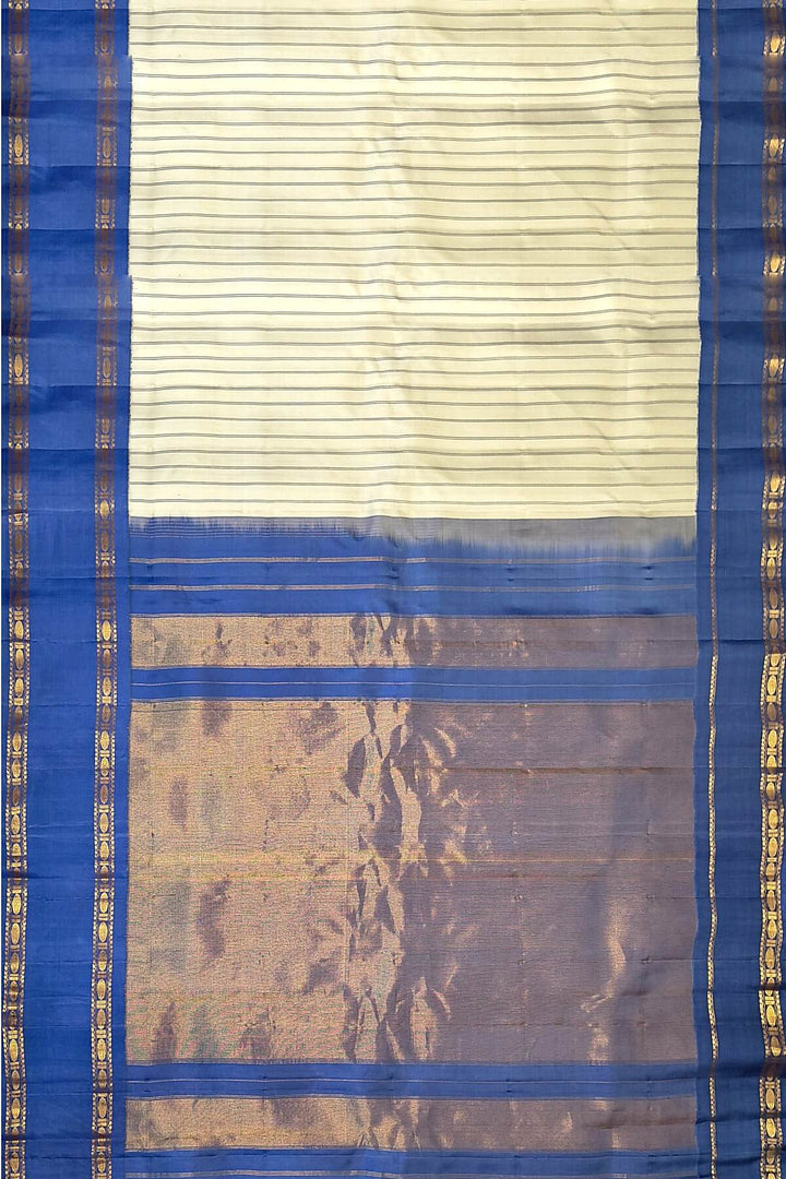 Gadwal pure silk saree in off white in stripes