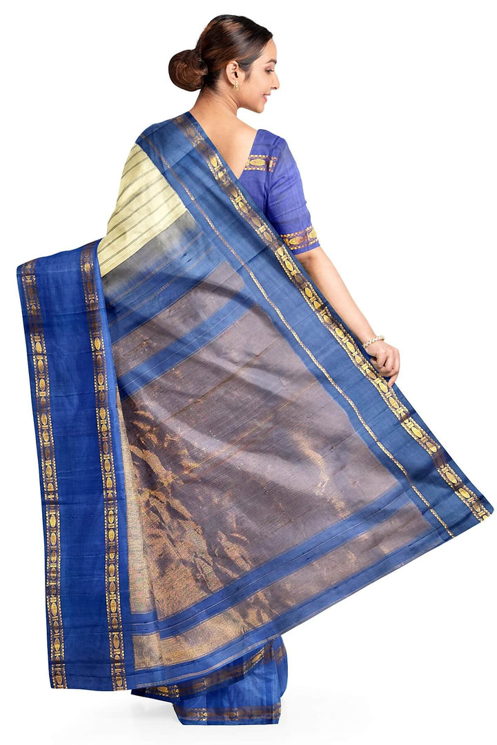 Gadwal pure silk saree in off white in stripes