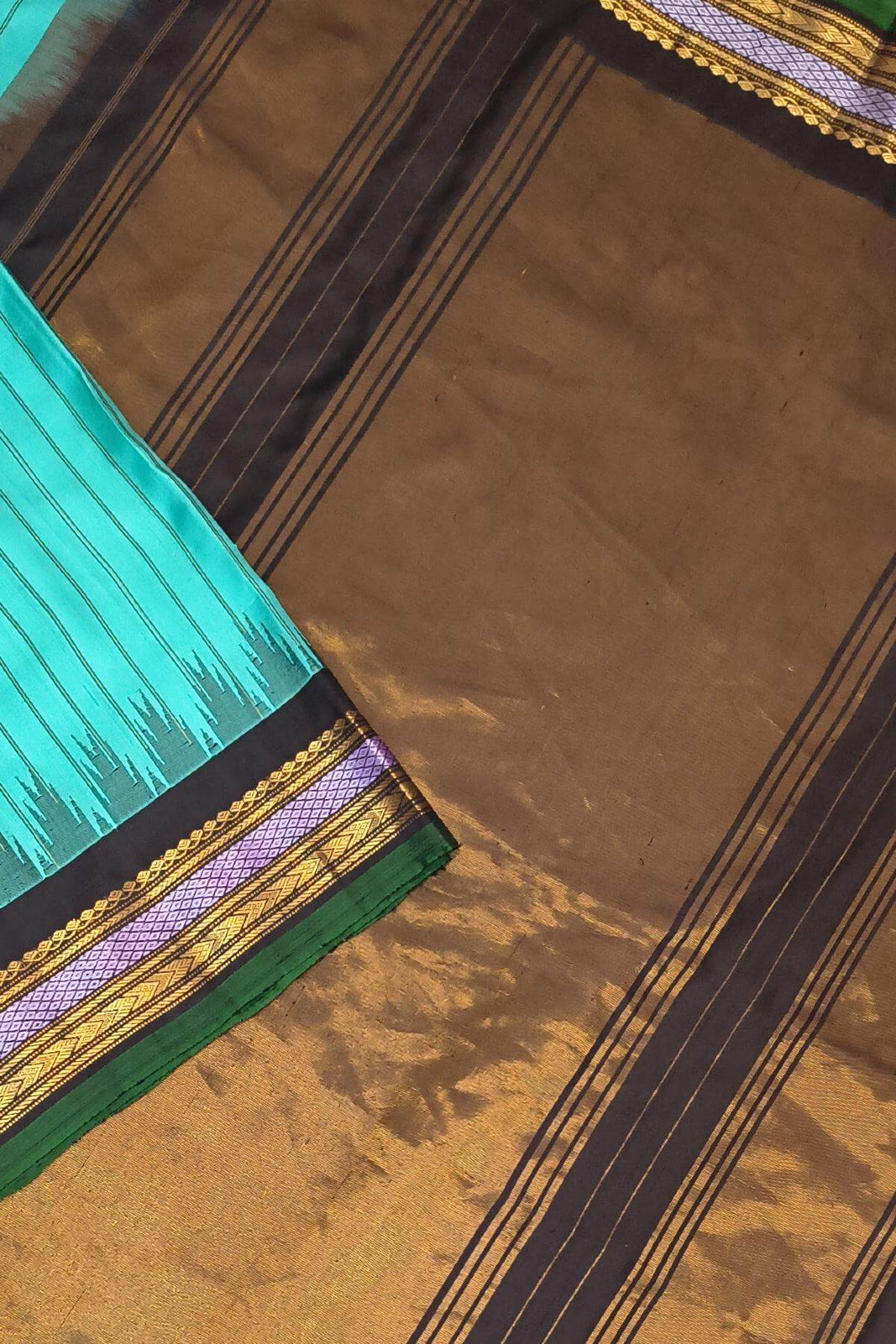 Gadwal pure silk saree in teal  in zari stripes