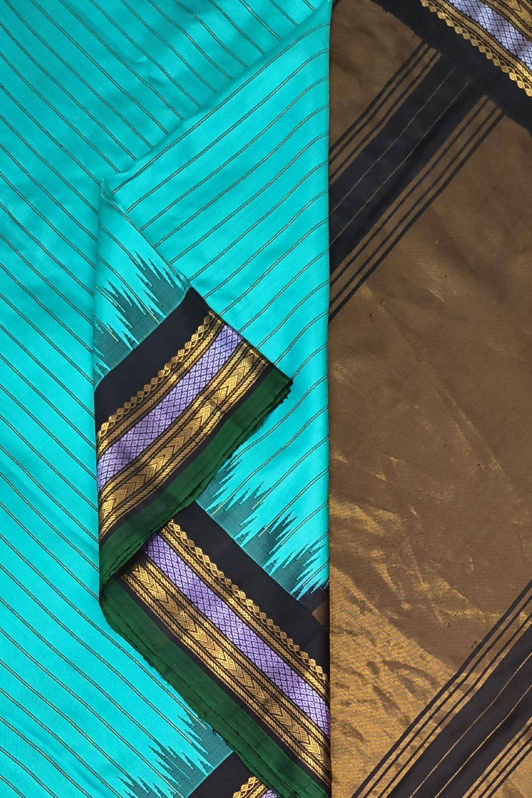 Gadwal pure silk saree in teal  in zari stripes