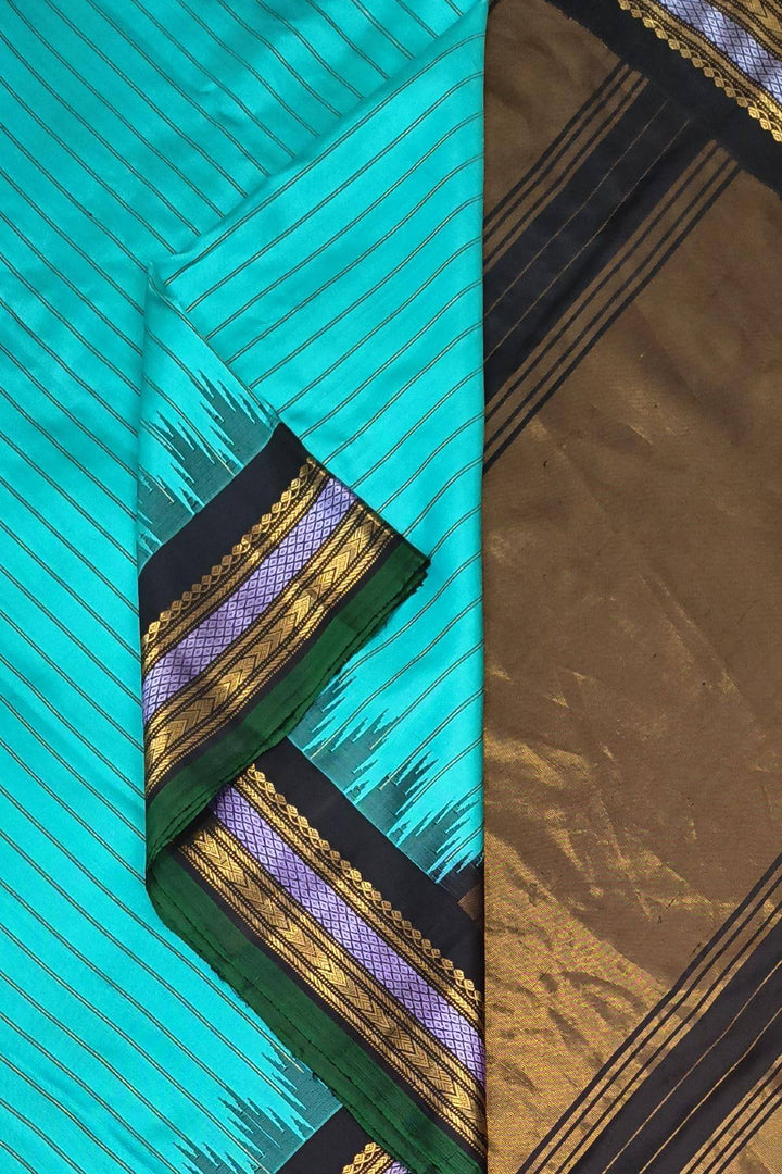 Gadwal pure silk saree in teal  in zari stripes