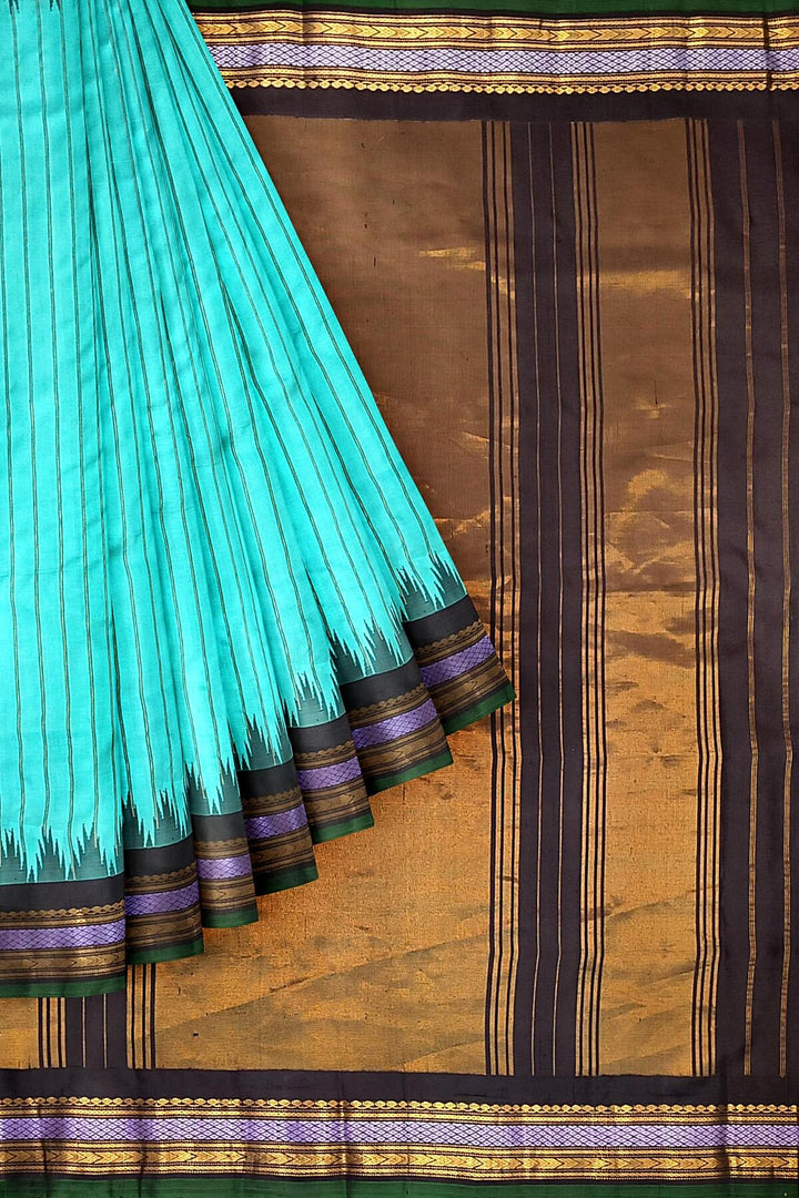 Gadwal pure silk saree in teal  in zari stripes
