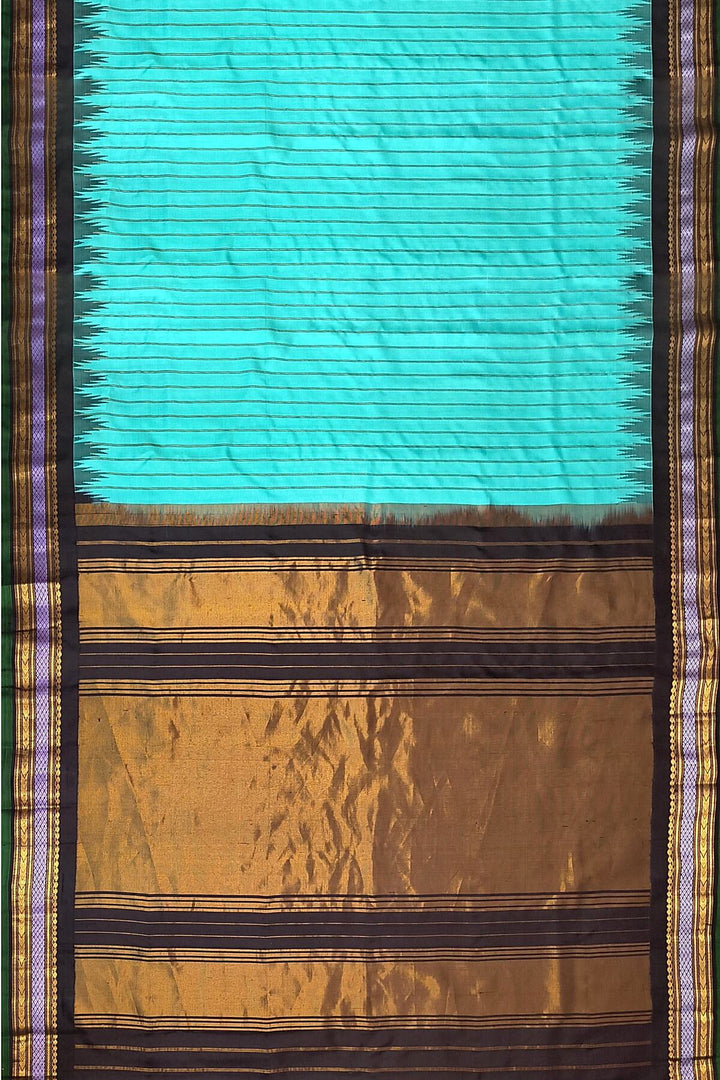 Gadwal pure silk saree in teal  in zari stripes