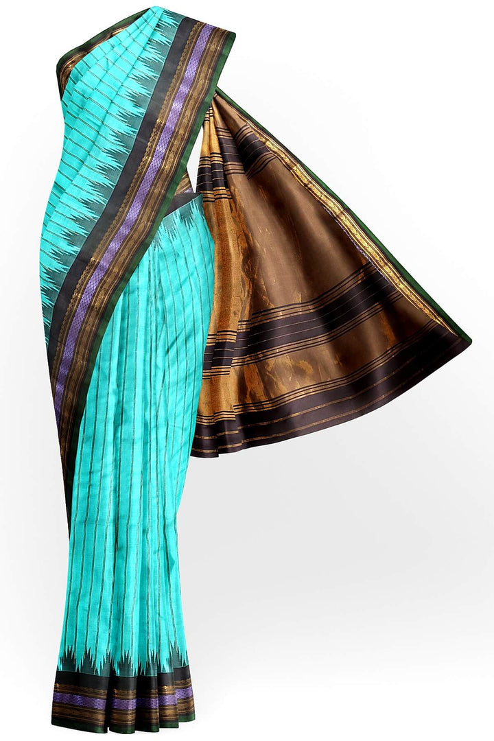 Gadwal pure silk saree in teal  in zari stripes