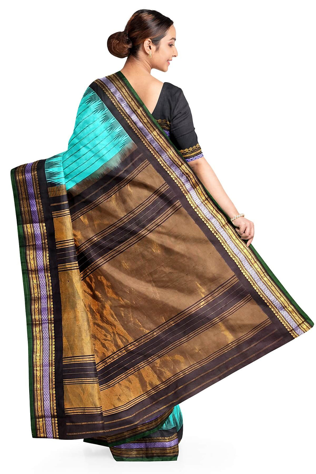 Gadwal pure silk saree in teal  in zari stripes