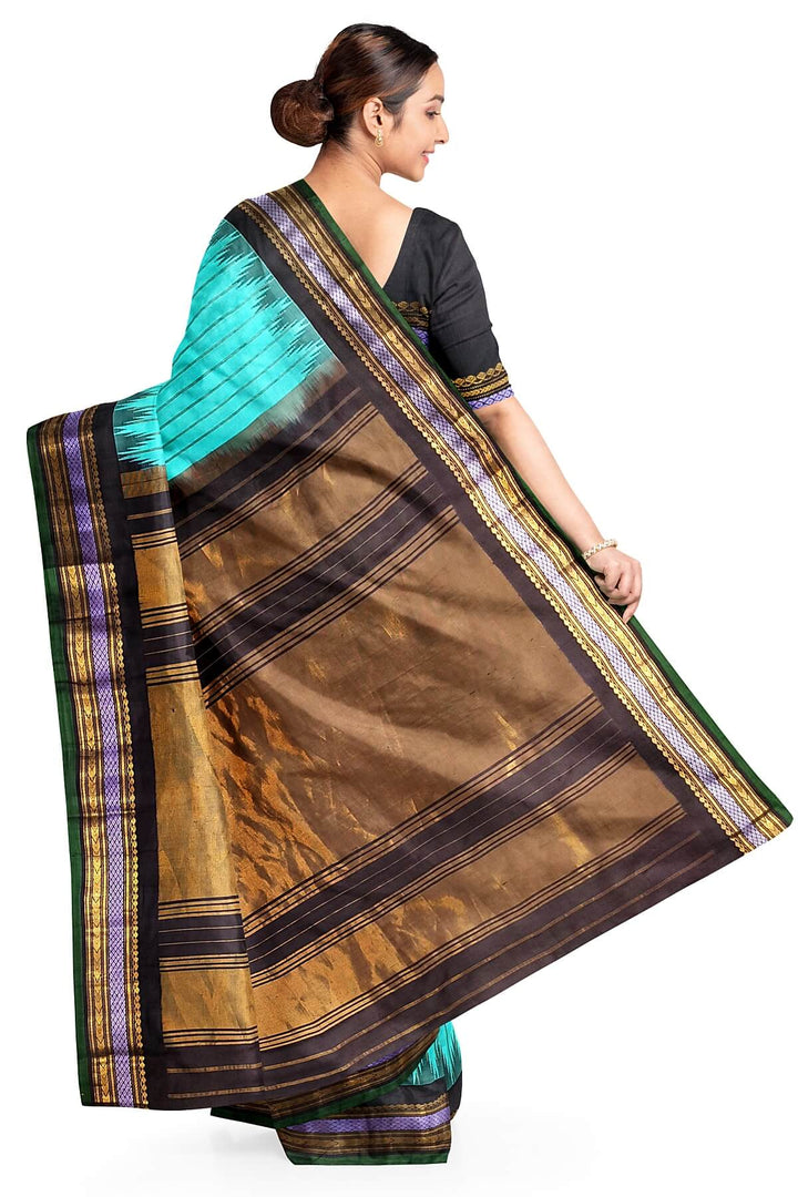 Gadwal pure silk saree in teal  in zari stripes