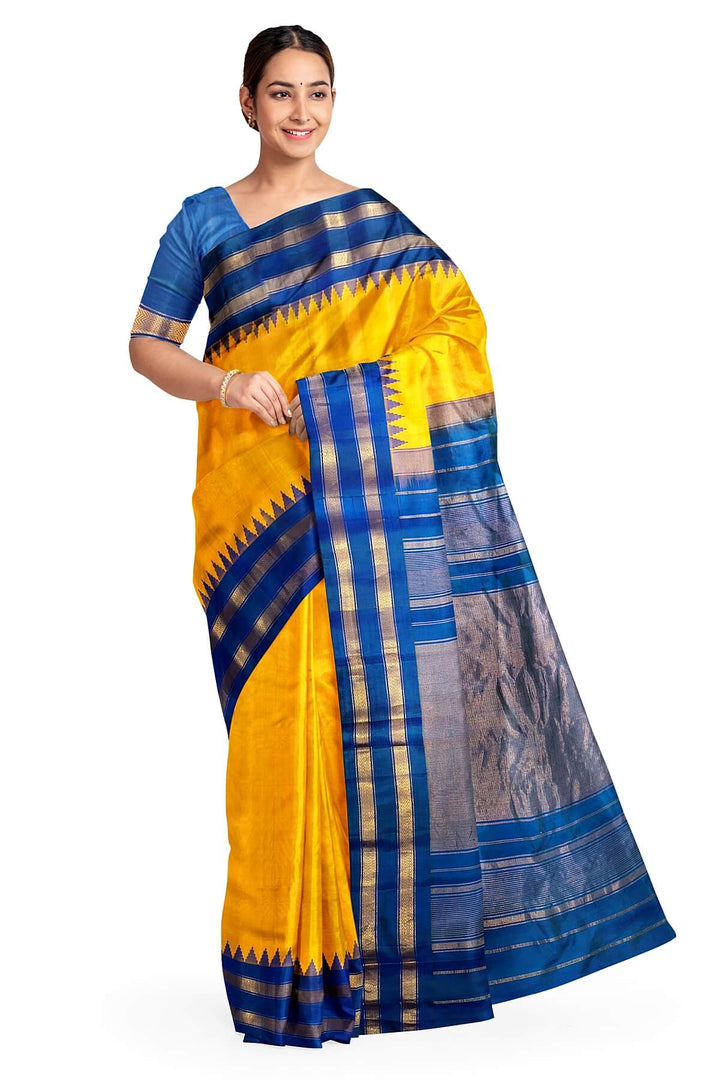 Gadwal pure silk saree in mustard