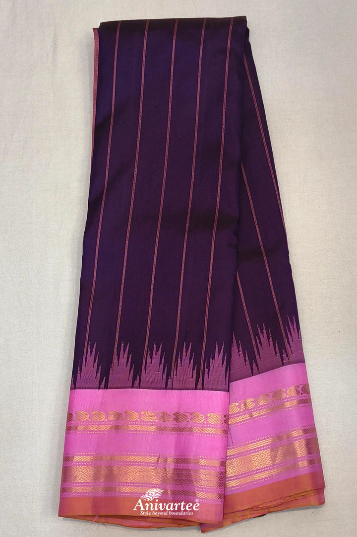 Gadwal pure silk saree in brown in zari stripes