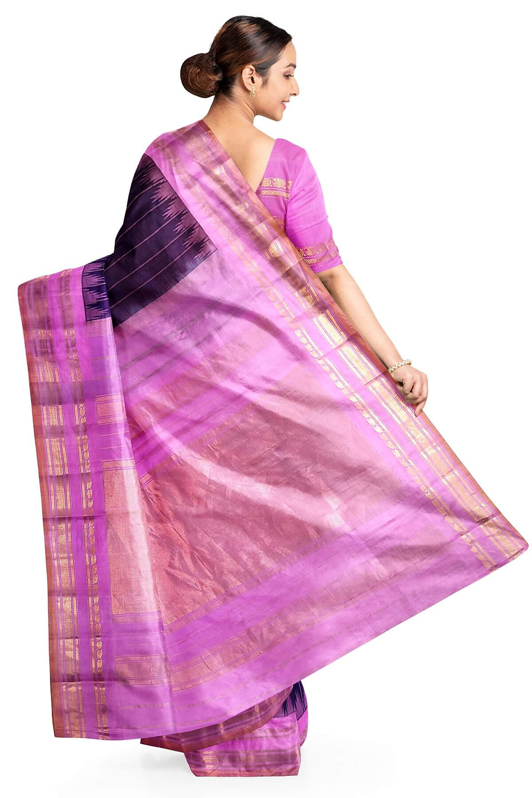Gadwal pure silk saree in brown in zari stripes