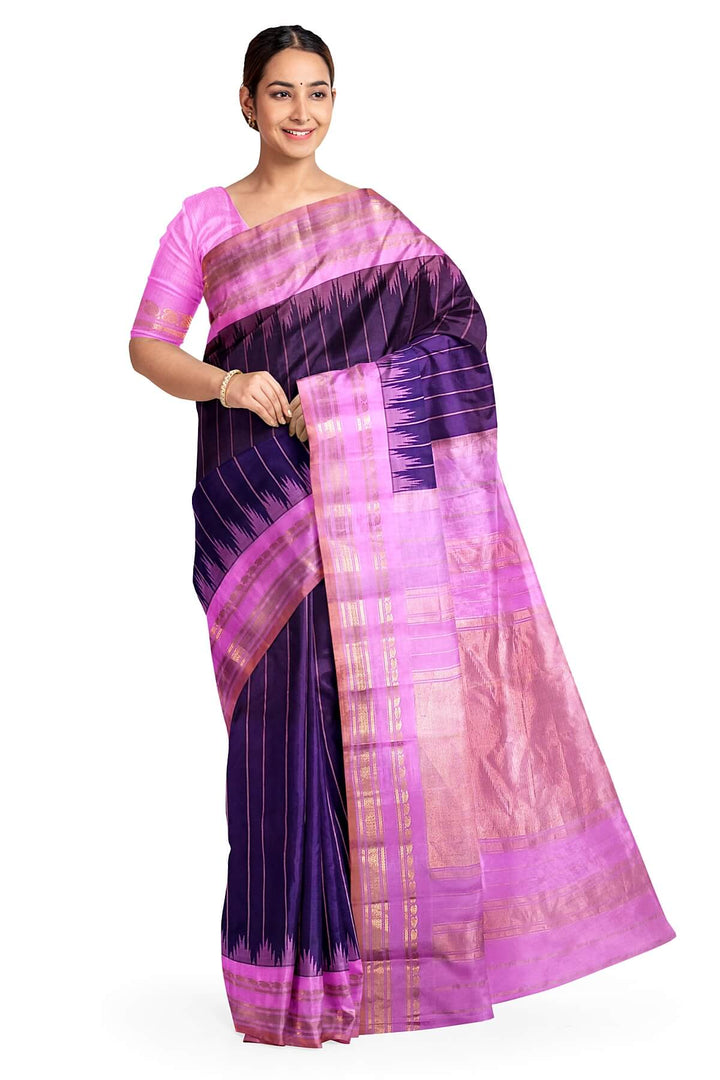 Gadwal pure silk saree in brown in zari stripes