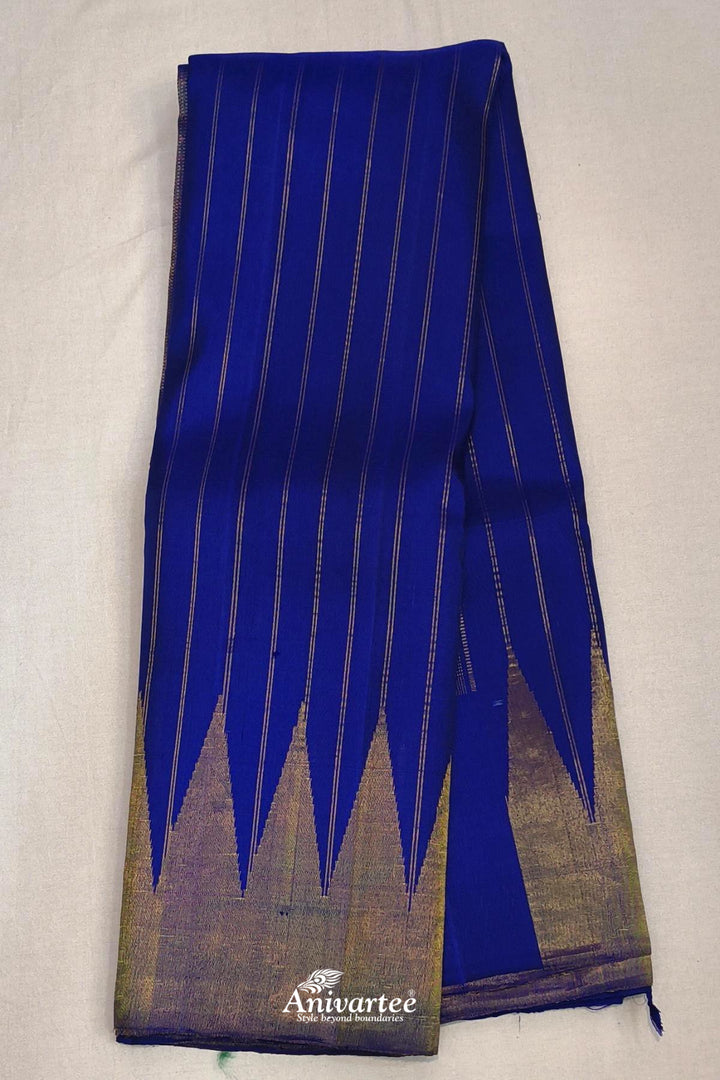 Gadwal pure silk saree in zari stripes in blue