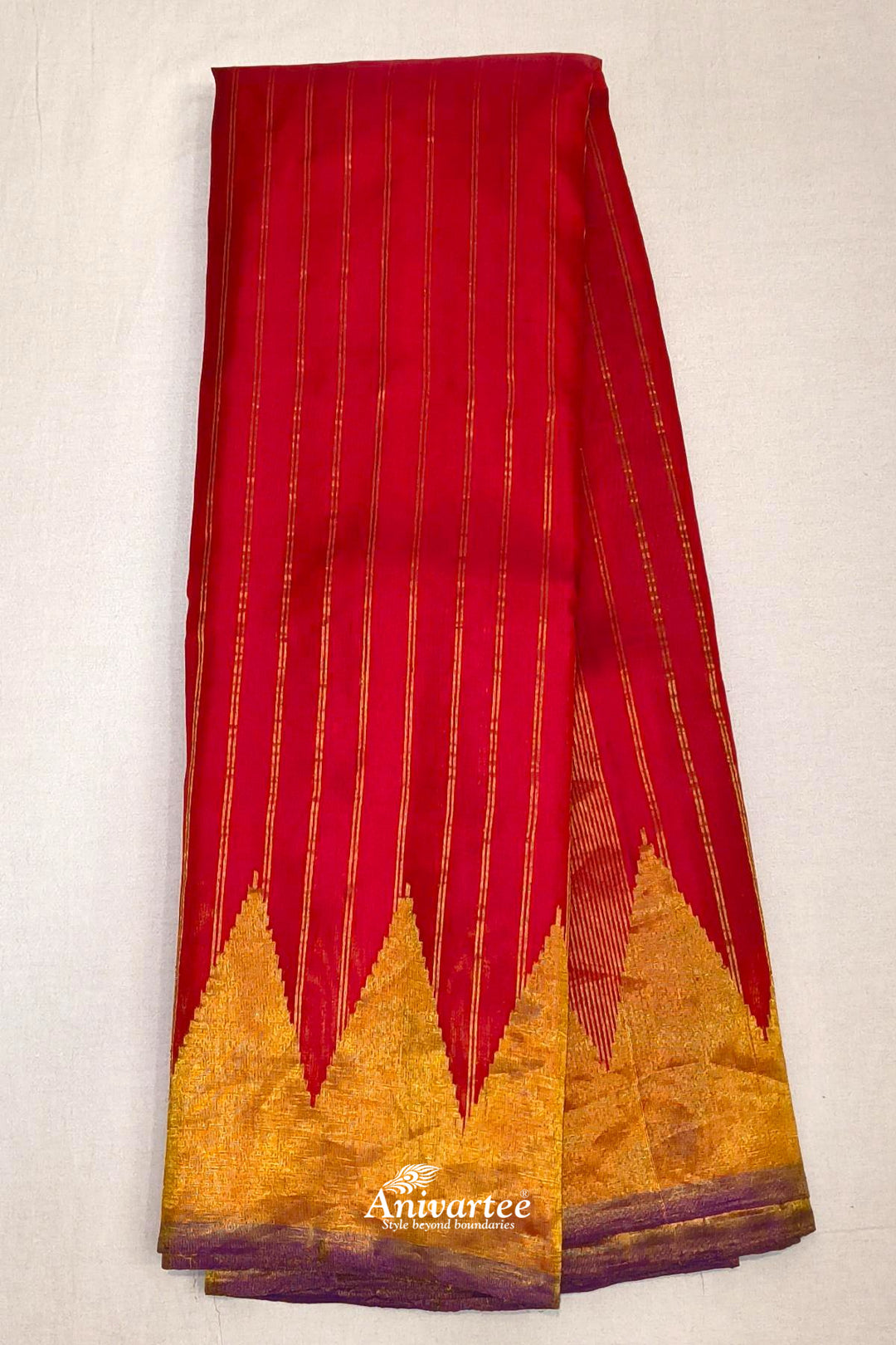 Gadwal pure silk saree in zari stripes in red