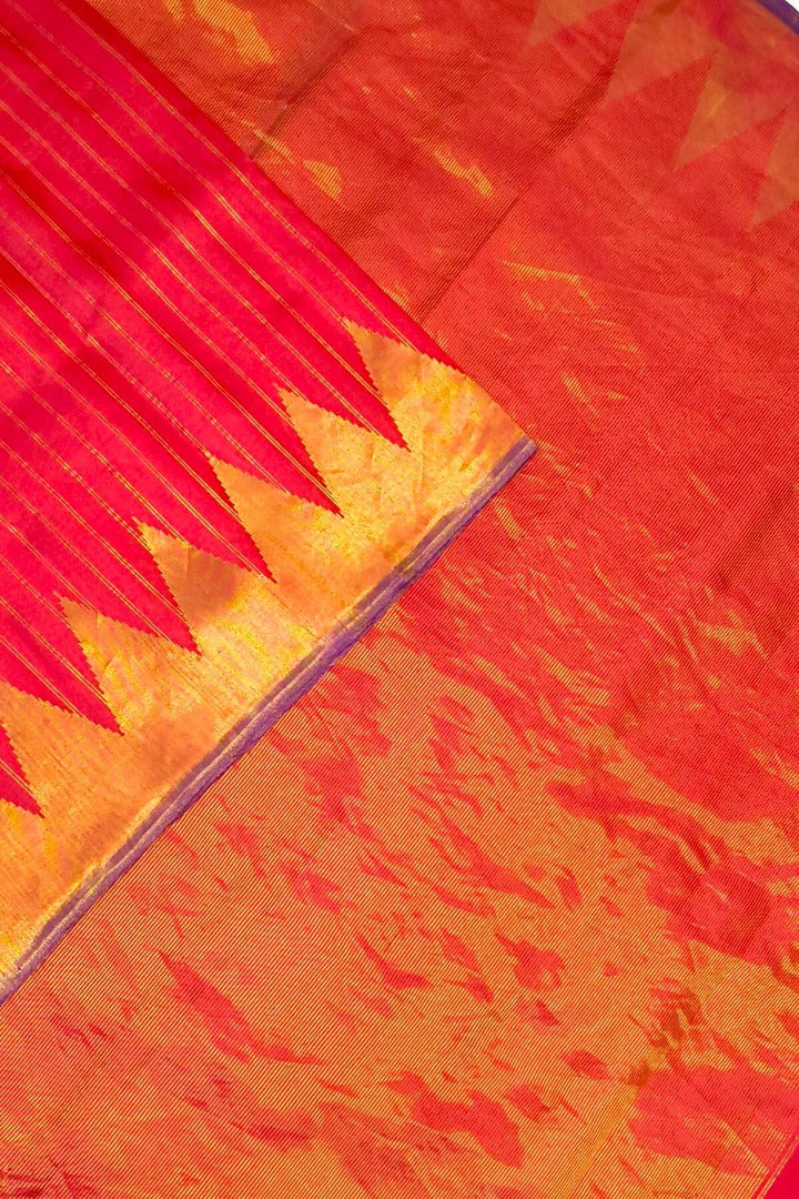 Gadwal pure silk saree in zari stripes in red