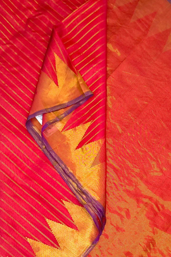 Gadwal pure silk saree in zari stripes in red