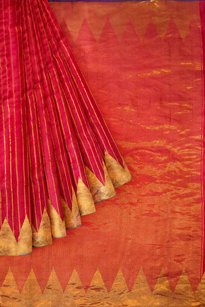 Gadwal pure silk saree in zari stripes in red