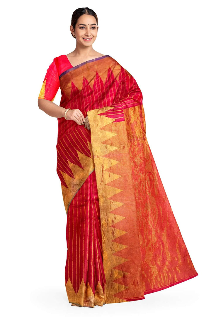 Gadwal pure silk saree in zari stripes in red