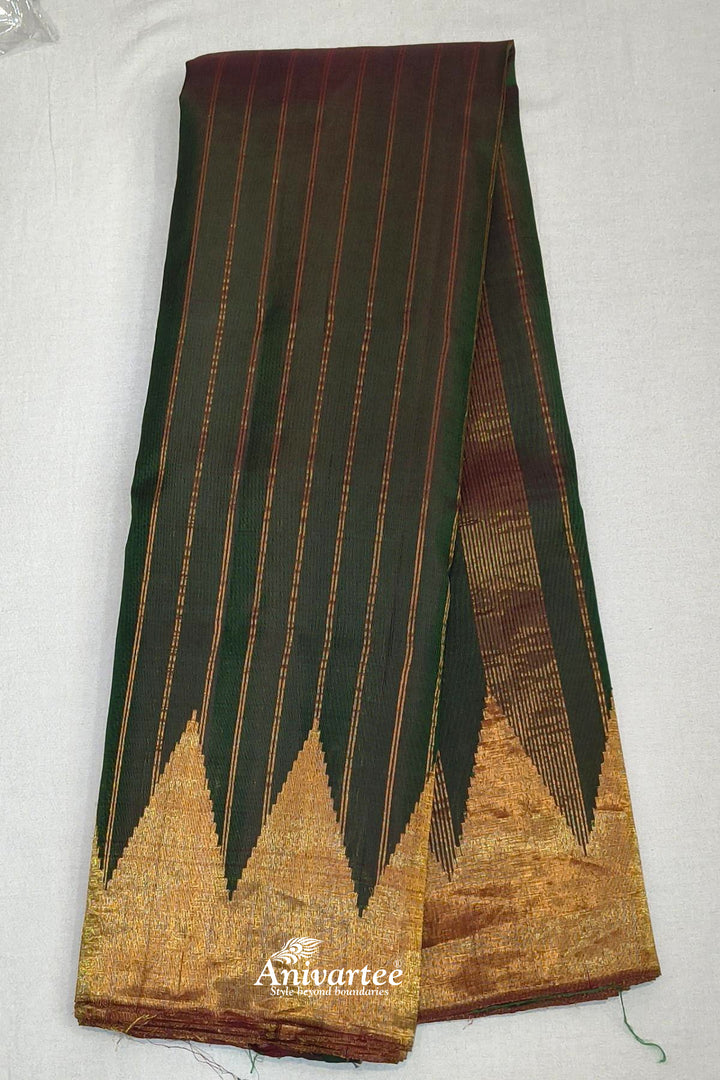 Gadwal pure silk saree in zari stripes in dark green