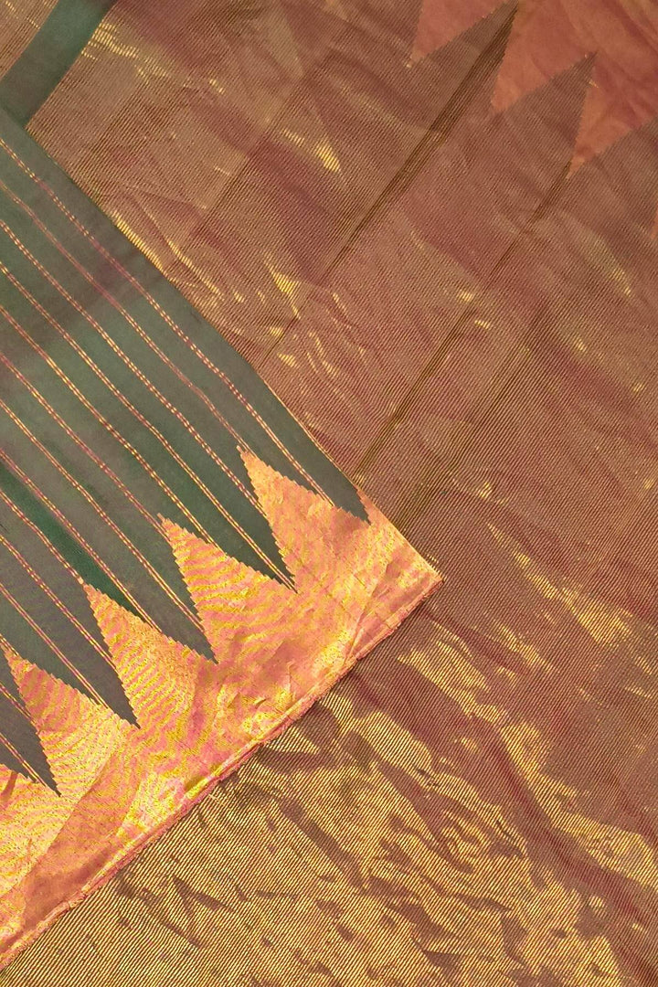 Gadwal pure silk saree in zari stripes in dark green