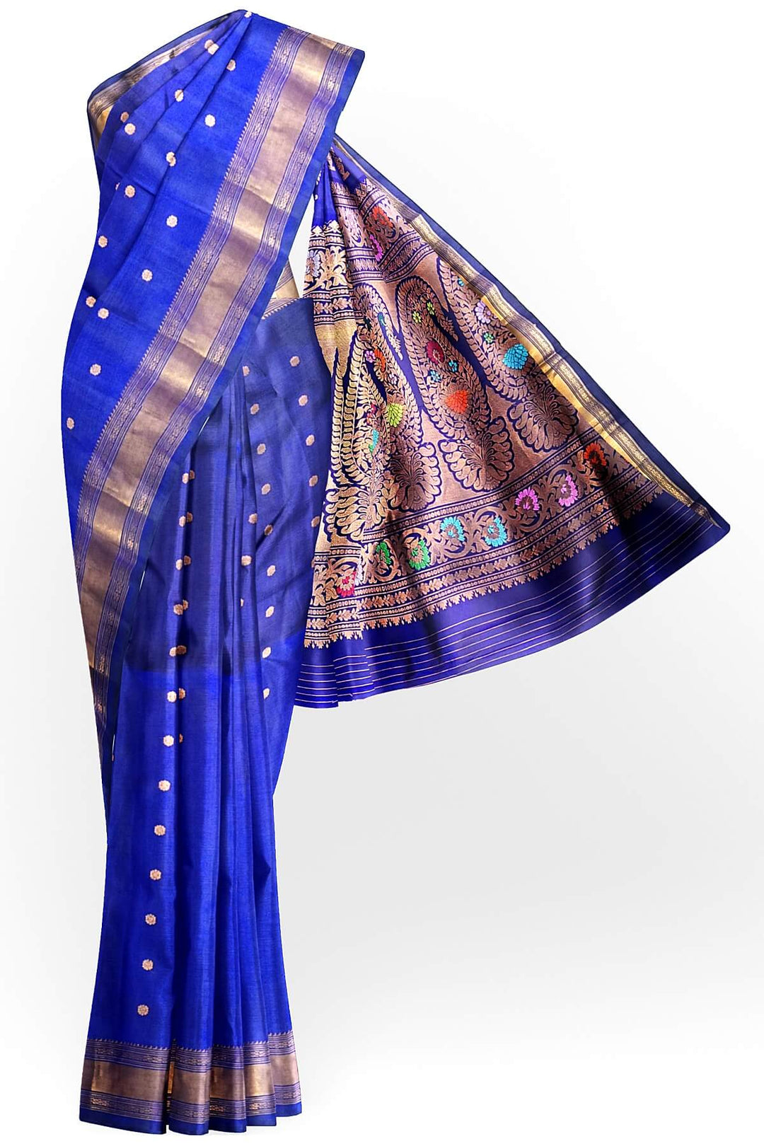 Gadwal pure silk saree in blue with buttis