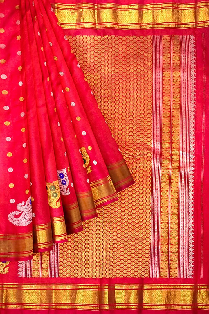 Gadwal pure silk saree in red