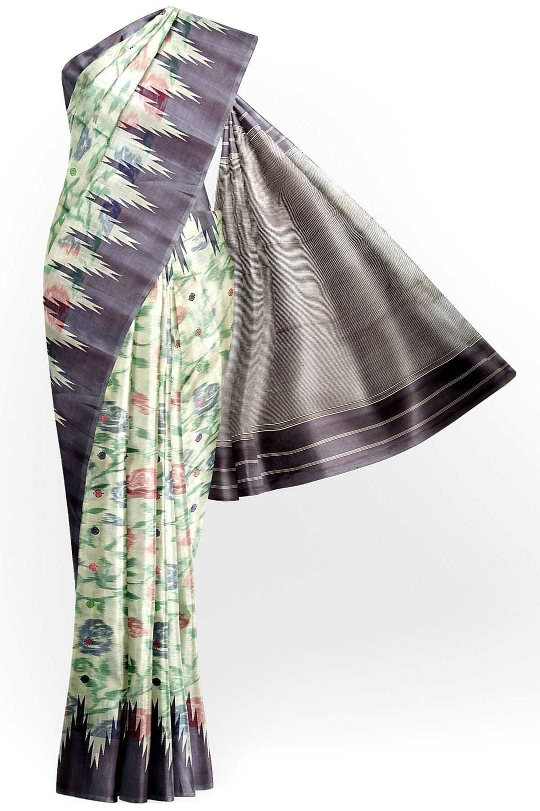 Gadwal pure silk saree in cream  in ikkat weave