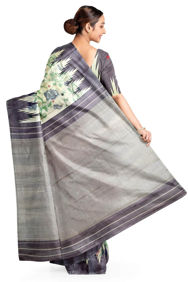 Gadwal pure silk saree in cream  in ikkat weave