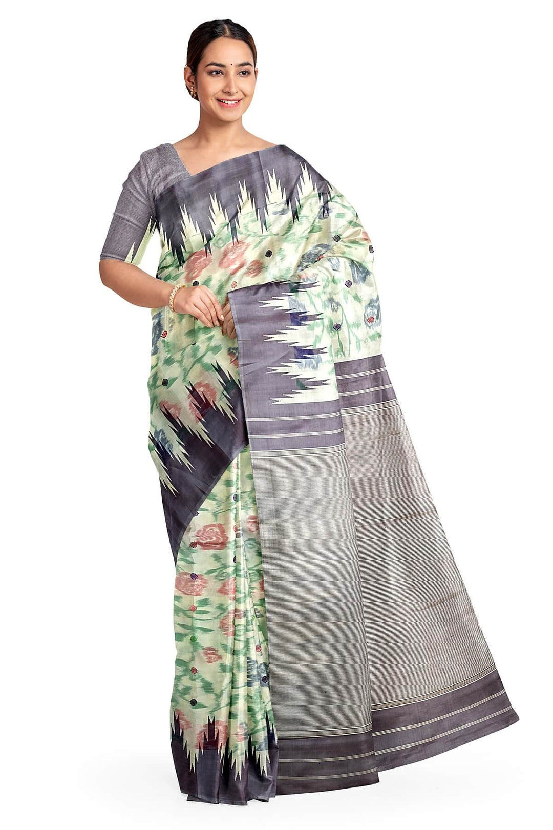 Gadwal pure silk saree in cream  in ikkat weave