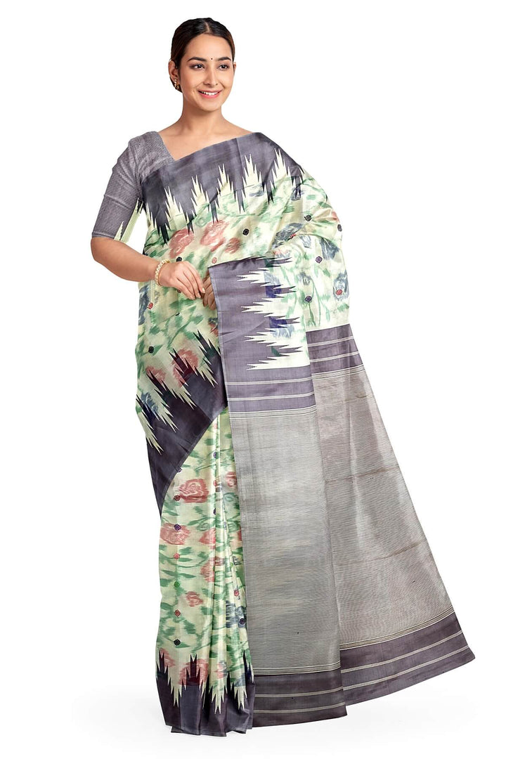 Gadwal pure silk saree in cream  in ikkat weave