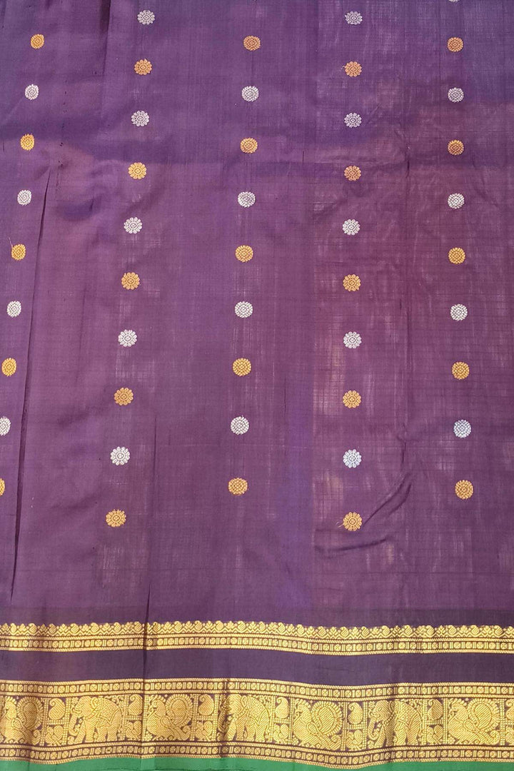 Gadwal pure silk saree in butterscotch in fine checks  with  gold & silver  buttis