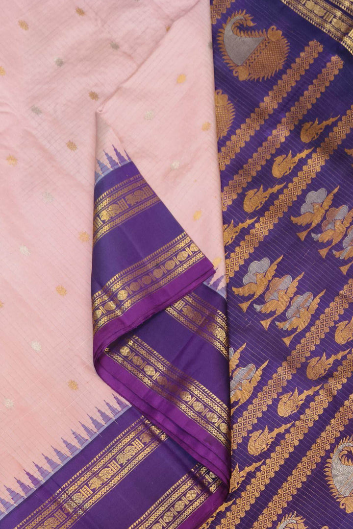 Gadwal pure silk saree in baby pink  in fine checks