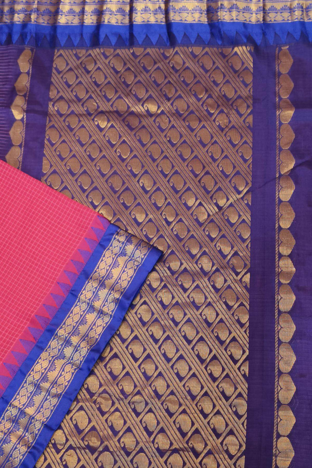 Gadwal cotton silk saree in pink & blue