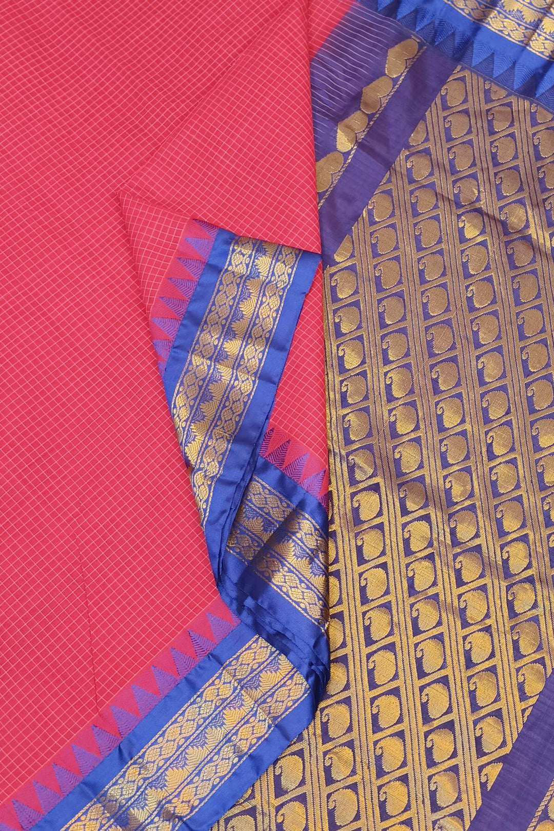 Gadwal cotton silk saree in pink & blue