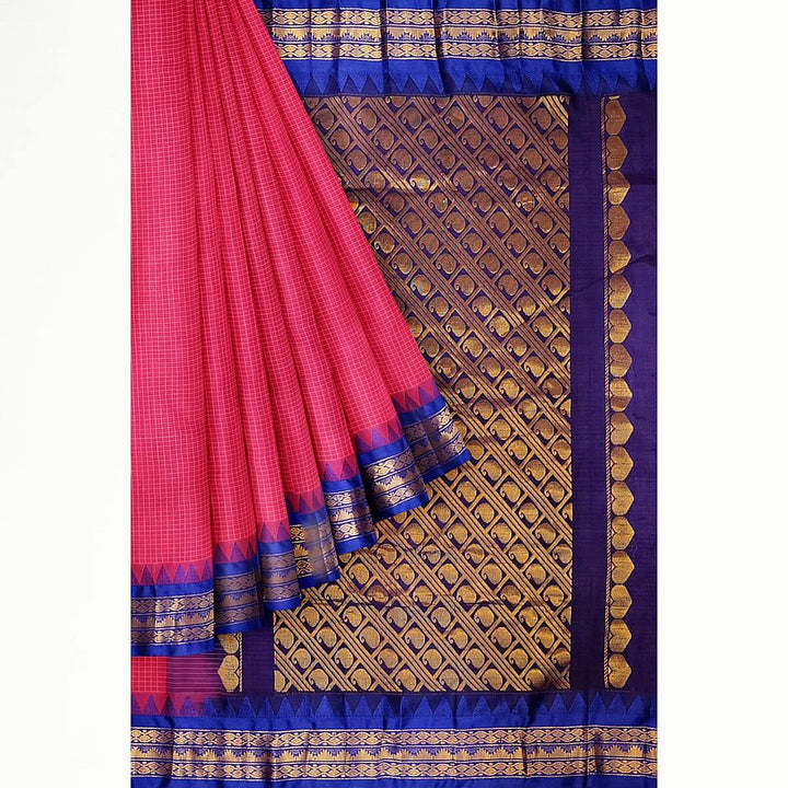 Gadwal cotton silk saree in pink & blue