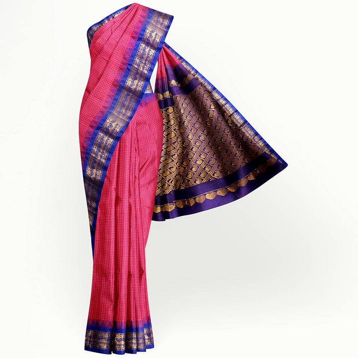 Gadwal cotton silk saree in pink & blue