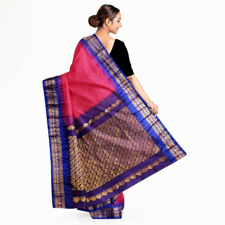 Gadwal cotton silk saree in pink & blue