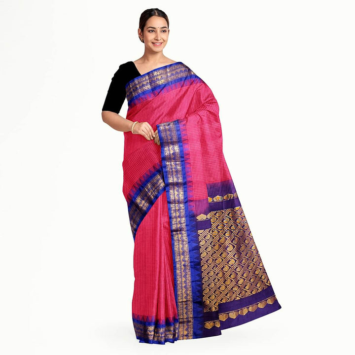 Gadwal cotton silk saree in pink & blue