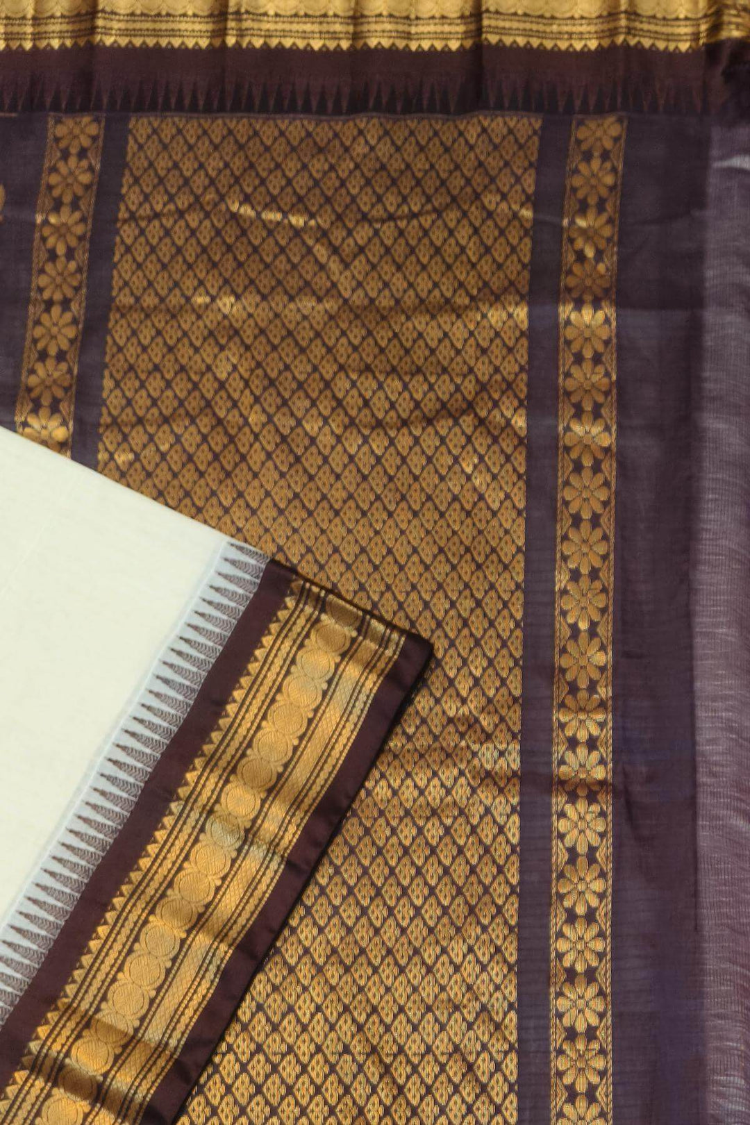 Gadwal cotton silk saree in cream & brown