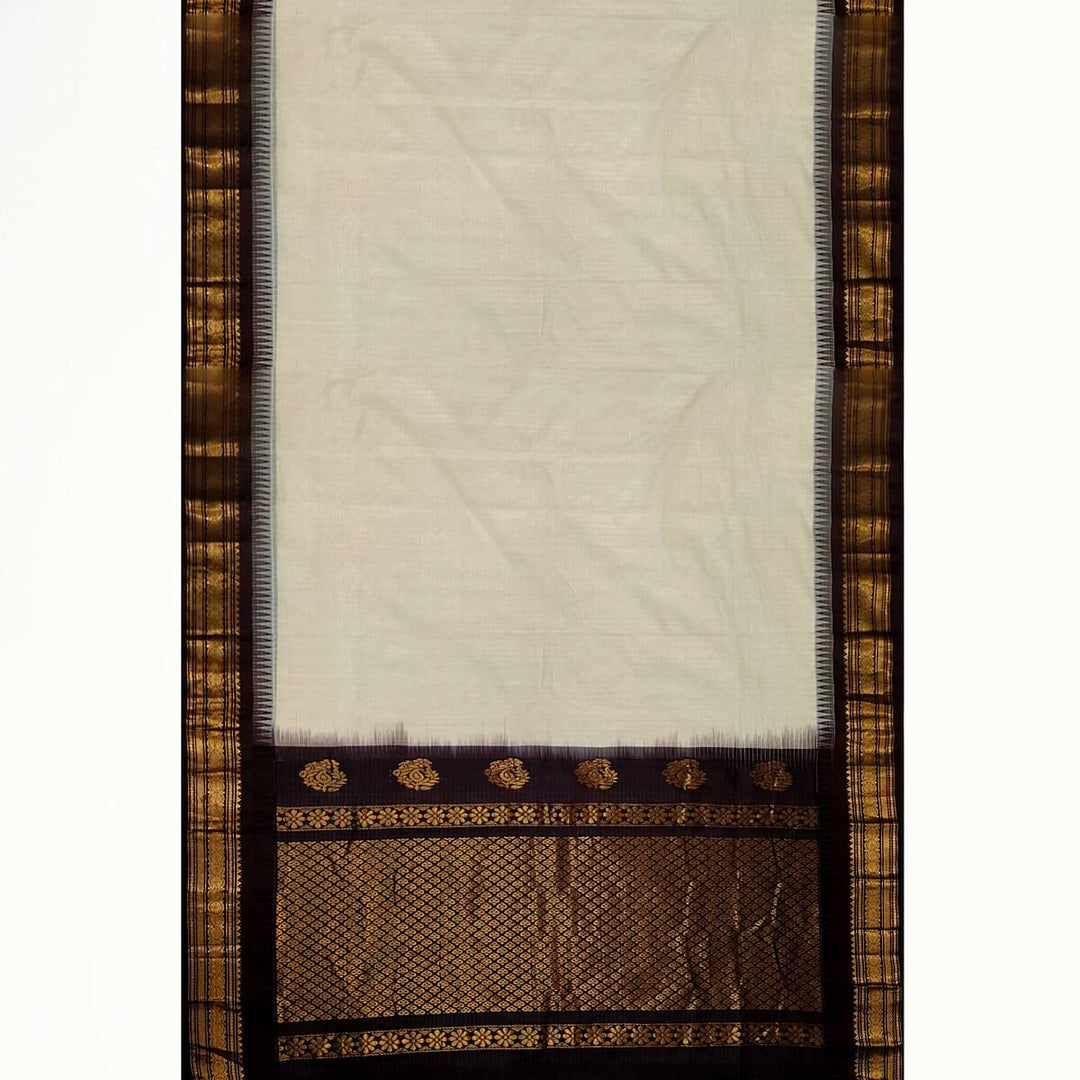 Gadwal cotton silk saree in cream & brown