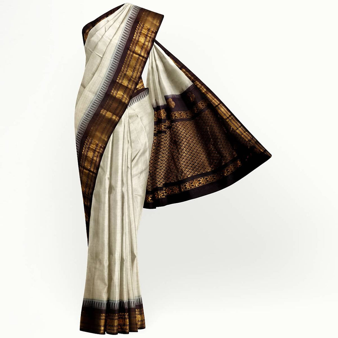 Gadwal cotton silk saree in cream & brown