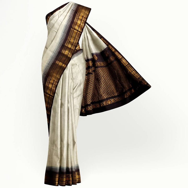Gadwal cotton silk saree in cream & brown
