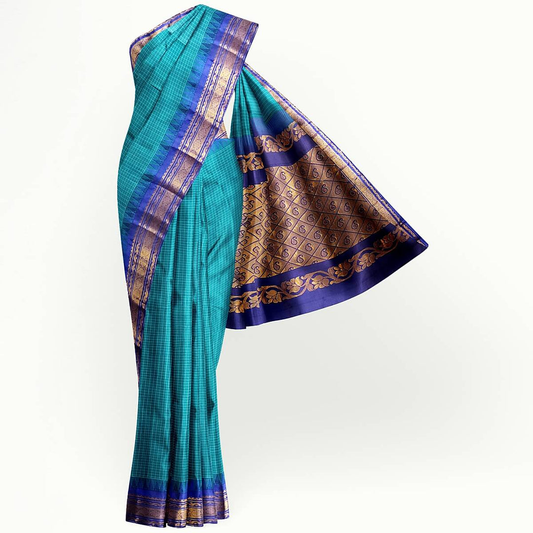 Gadwal cotton silk saree in rama green