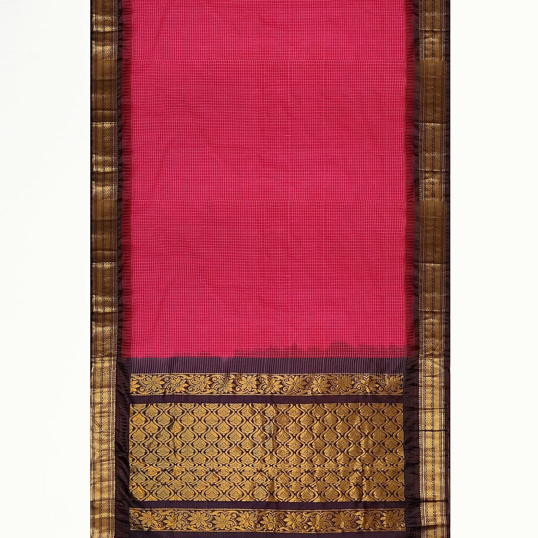 Gadwal cotton silk saree in dark pink & brown